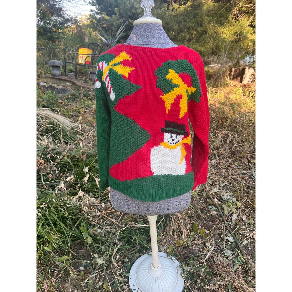 Vintage Karl and Taylor hand knit wool Christmas sweater with snowman size sm